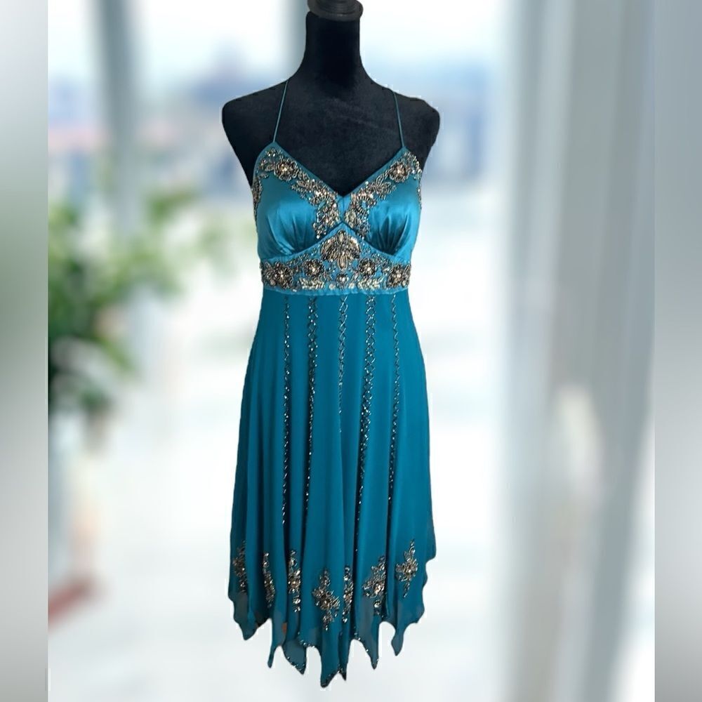 SUE WONG Nocturne Y2K Hand Beaded Midi Slip Dress Silk Woodland Fairy Size 6 - Picture 3 of 17